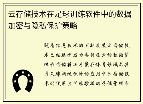 云存储技术在足球训练软件中的数据加密与隐私保护策略